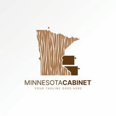 Logo design graphic concept creative premium vector stock image graphic wood fiber drawer puller cabinet on unique Minnesota map to property carpenter
