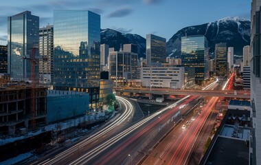 Obraz premium A bustling urban scene during the evening hours