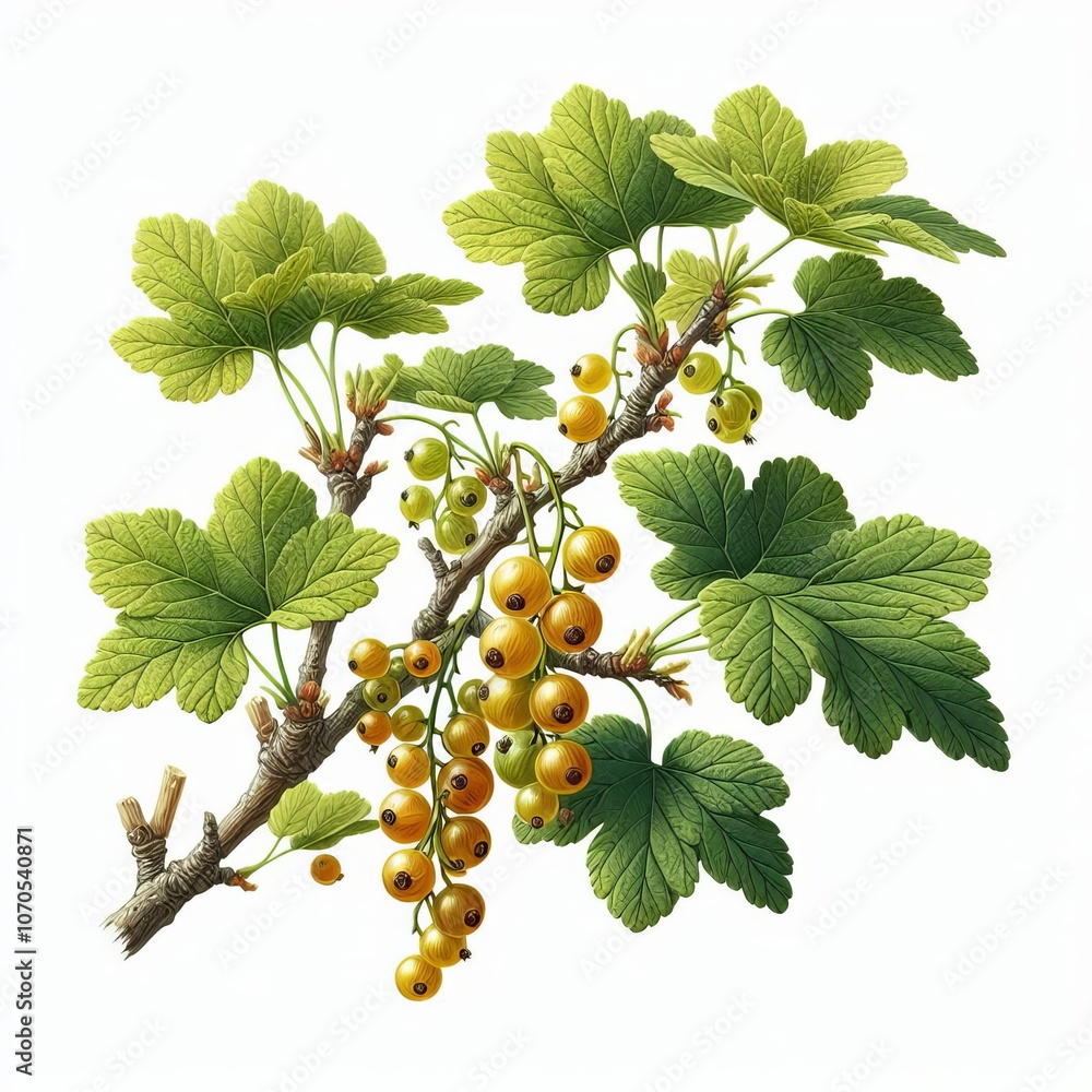 Poster a branch of currant tree isolated on white background with green