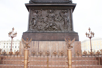 Historical sculptures in the city center in autumn. Saint Petersburg. Art.