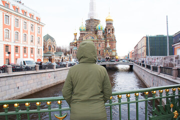 Church of the Savior on Spilled Blood in St. Petersburg. Beautiful historical building in the city on the river bank, urban architecture.