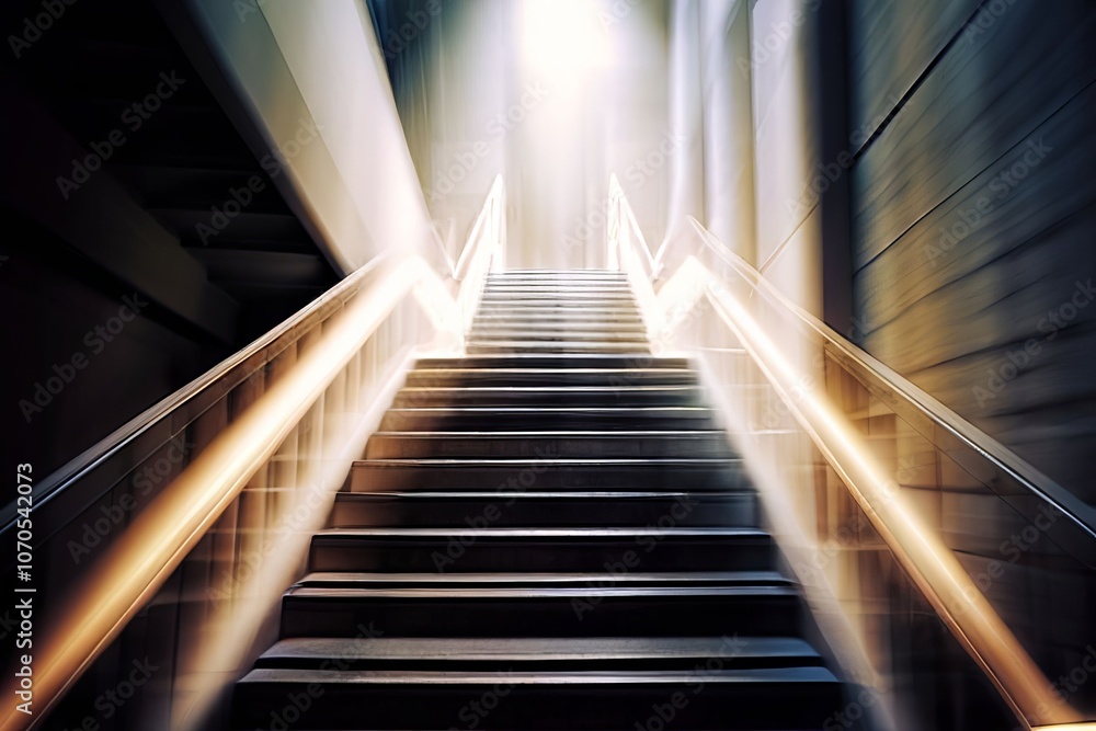 Poster fuzzy staircase a staircase with steps and railings blurred to c