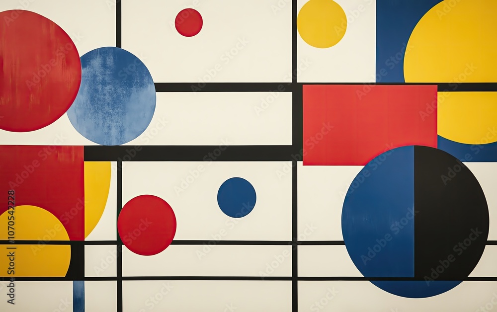 Aufkleber abstract geometric art featuring a composition of colorful circles and rectangles on a white backgro