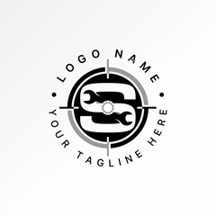 Logo design graphic concept creative premium vector stock image graphic letter S font mechanical wrench gear to target precision typography machine