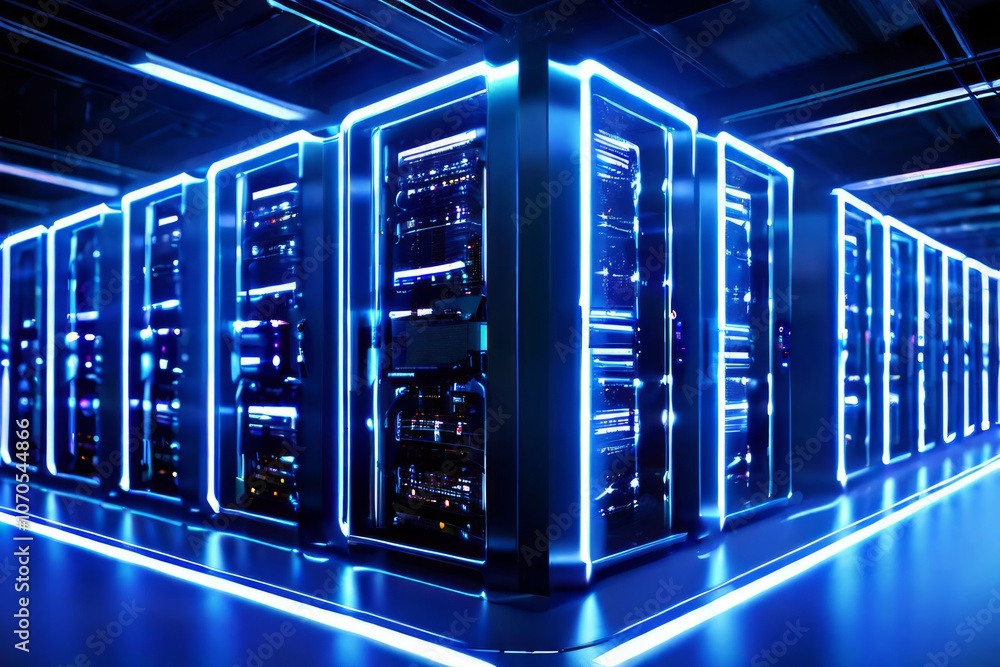 Poster high tech data center a secure facility with few windows robust