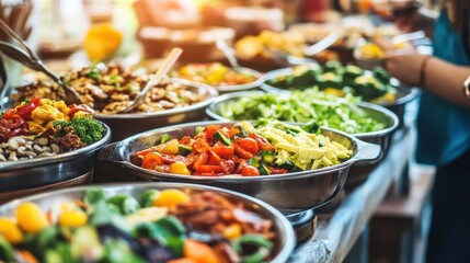 Fresh salad buffet with assorted vegetables and toppings