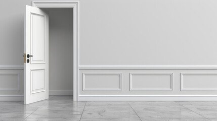 Fototapeta premium Minimalist open door with keyhole against a blank wall