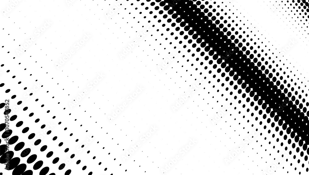 Poster halftone pattern with black dots arranged in a curved shape on a white background