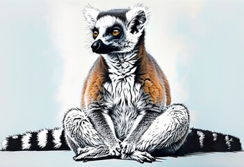 Naklejka premium lemur sitting cross legged a lemur sitting with its legs crossed