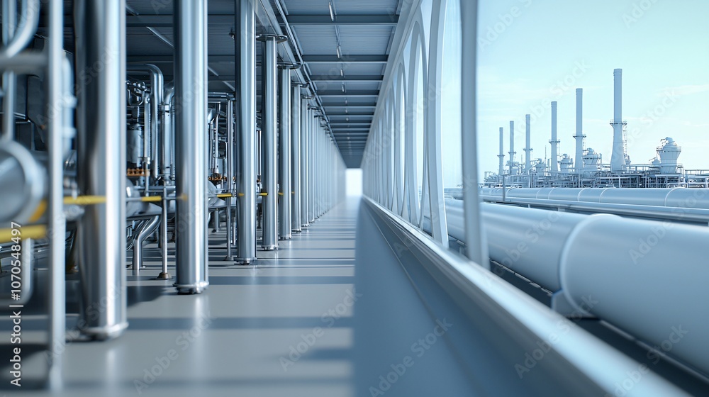 Aufkleber Futuristic Oil Refinery with Advanced Robotics - Automated Pipelines and Self-Operating Tankers Revolutionizing Petroleum Transportation in a Cutting-Edge Facility