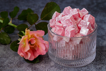 Türkish Isparta's rose delight. Rose flavored, fragrant fresh delight.