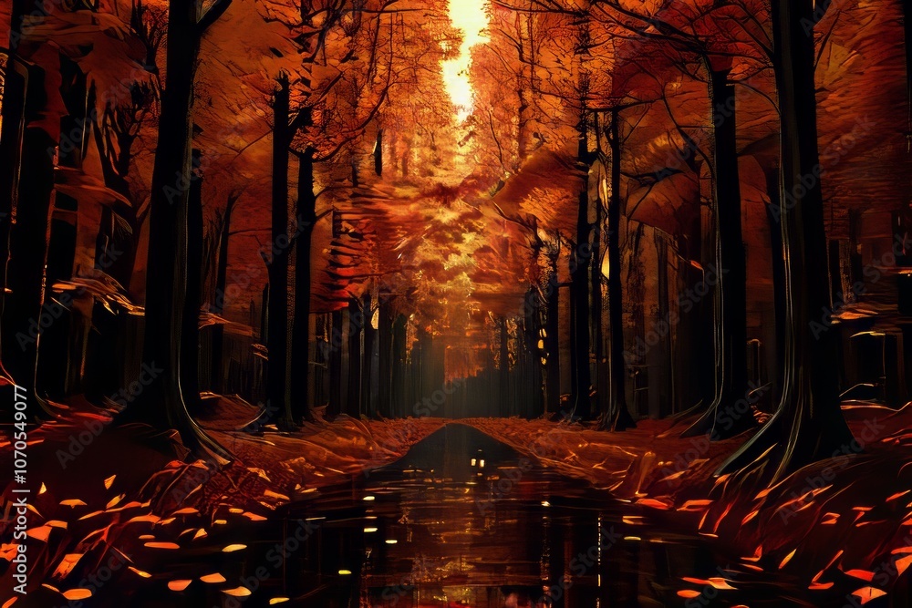 Poster matrix code autumn forest render a forest scene in autumn using