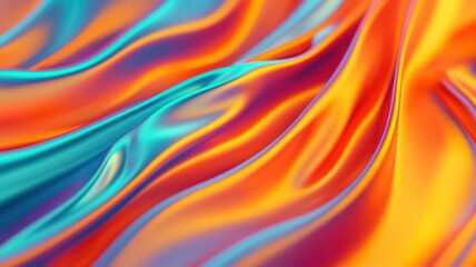 Fototapeta premium A vibrant, flowing fabric with colorful gradients of orange, blue, and teal, creating a dynamic and artistic visual effect.