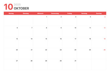 Kalender 2025. Die Woche des Kalenders 2025 beginnt am Montag. Minimalistischer und sauberer...