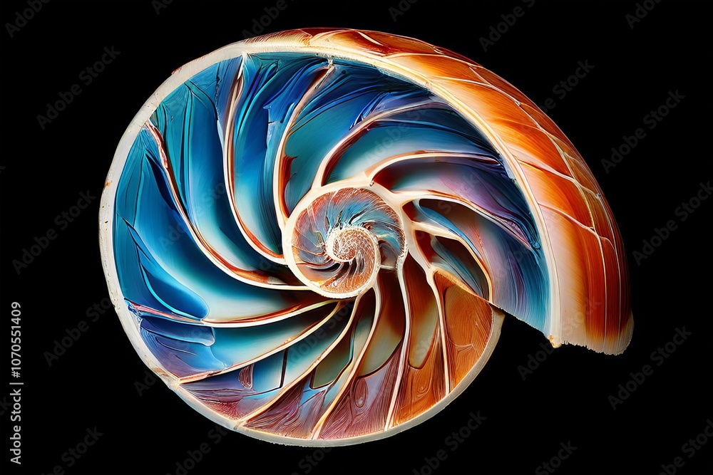 Poster nautilus shell cross section revealing a logarithmic spiral like