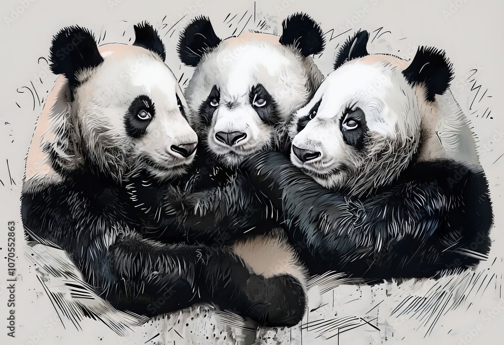 Poster pandas cuddling togethera group of pandas snuggling close for wa