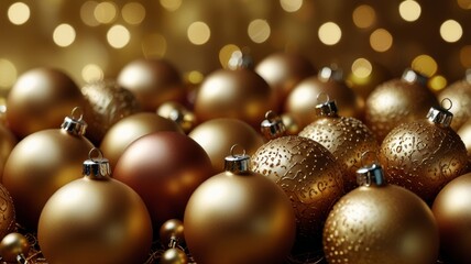 Fototapeta premium Festive Christmas scene with golden baubles and soft amber lighting on a dark background