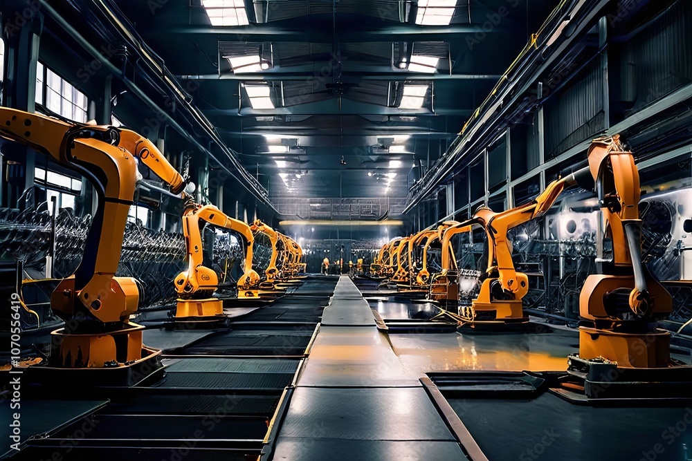 Poster robot factory a factory that produces robots with a sense of mac