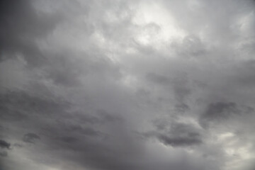 Stratus clouds, a uniform, structureless layer of low gray clouds, indicating the approach of bad weather and a change in weather during autumn.