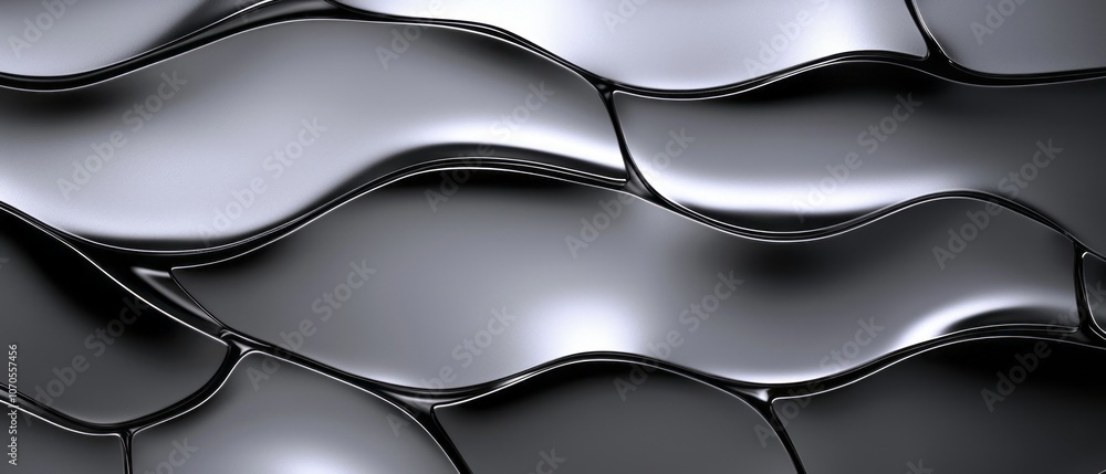 Poster wavy black surface texture with glossy finish reflecting light in abstract design