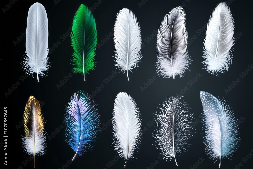Poster colorful and artistic representation of feathers arranged in a captivating display