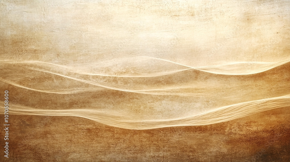 Poster abstract beige and brown texture with soft flowing lines, resembling gentle waves or fabric, creatin