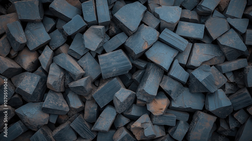 Poster pile of broken bricks with a brownish color. the image has a rough and rugged appearance, giving off