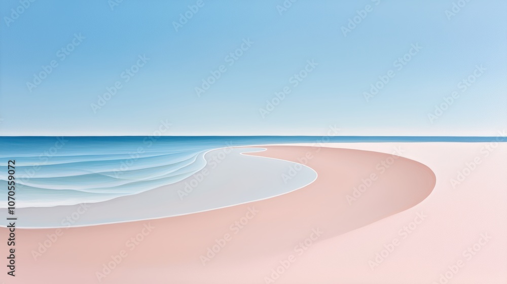 Poster a calm, inviting beach scene with gentle waves lapping at the shore, creating a peaceful and serene 