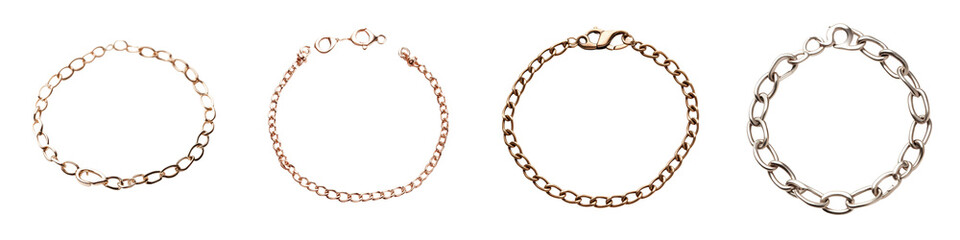 Elegant gold and silver jewelry pieces including bracelets necklaces and chains laid out in an arrangement against a plain background showcasing the high end and luxurious nature of the accessories