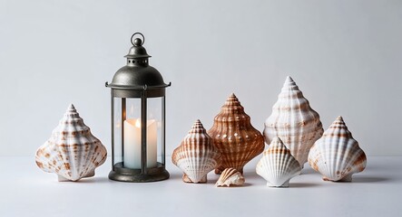 Seashell lantern with oceanic theme on plain white background