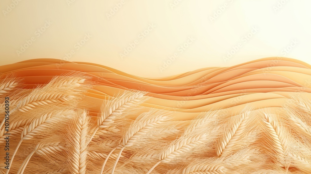 Poster a field of wheat swaying in the wind, creating golden waves that stretch towards the horizon, repres