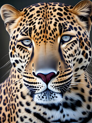 Obraz premium closeup portrait of a female leopard with green eyes on black wildlife nature beauty background 