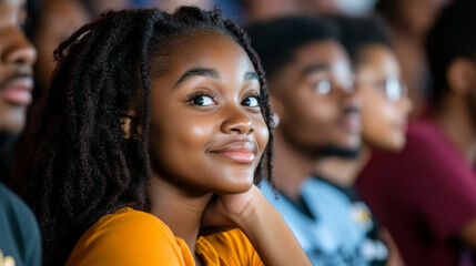 A group of students watching a documentary about historical Black figures who made significant contributions to society.
