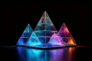 stacked pyramids of decreasing size each layer exhibiting hologr