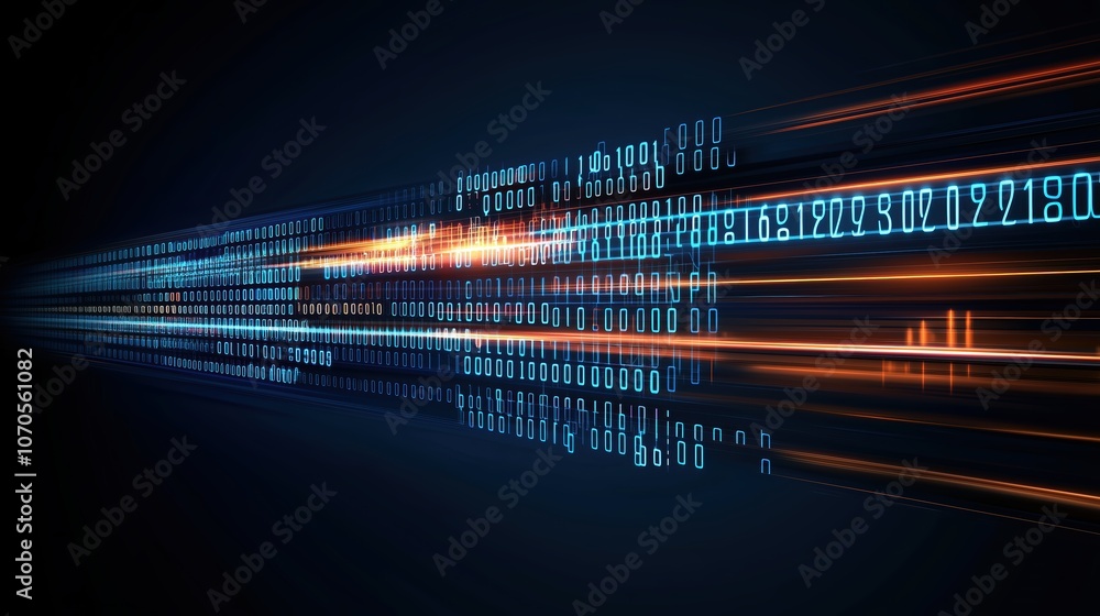 Aufkleber Long line of numbers and letters in a blue and orange color scheme. The numbers are in a zigzag pattern and the letters are in a more solid color. Concept of movement and energy