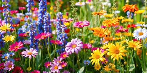 Obraz premium A collection of adorable vertical banners featuring vibrant spring flowers in various hues and shapes, flowers, nature