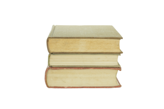 Stack of old books isolated on white background with clipping path.