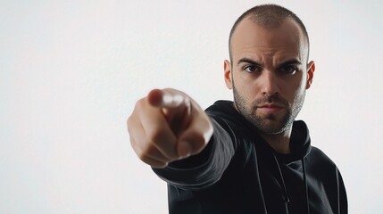 Naklejka premium Confident Man Pointing in Studio Setting