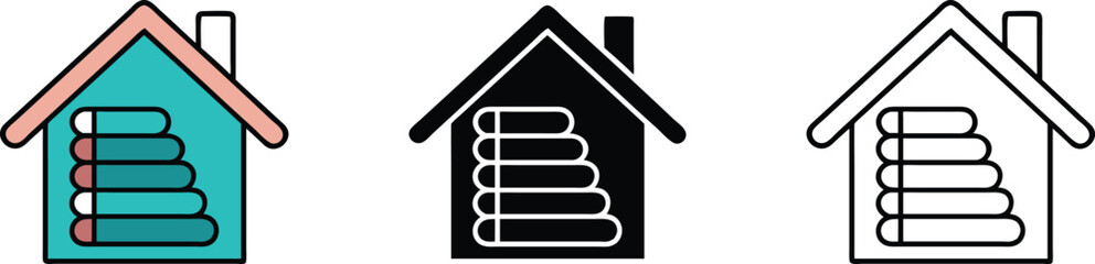 House with Stacked Books Inside Home Library