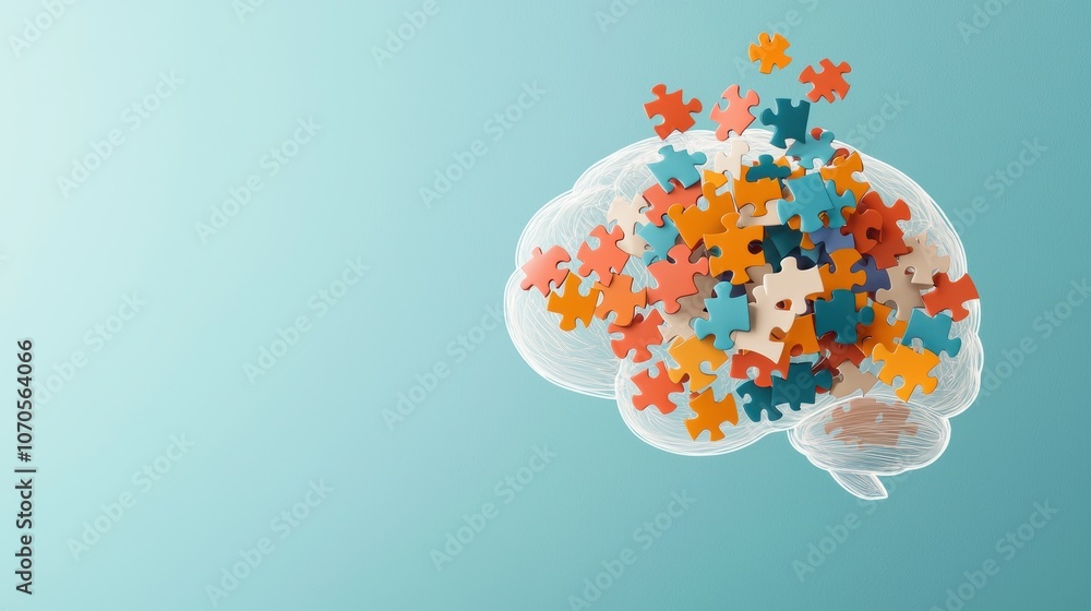 Poster a transparent brain filled with colorful puzzle pieces, symbolizing the interconnectedness of ideas 