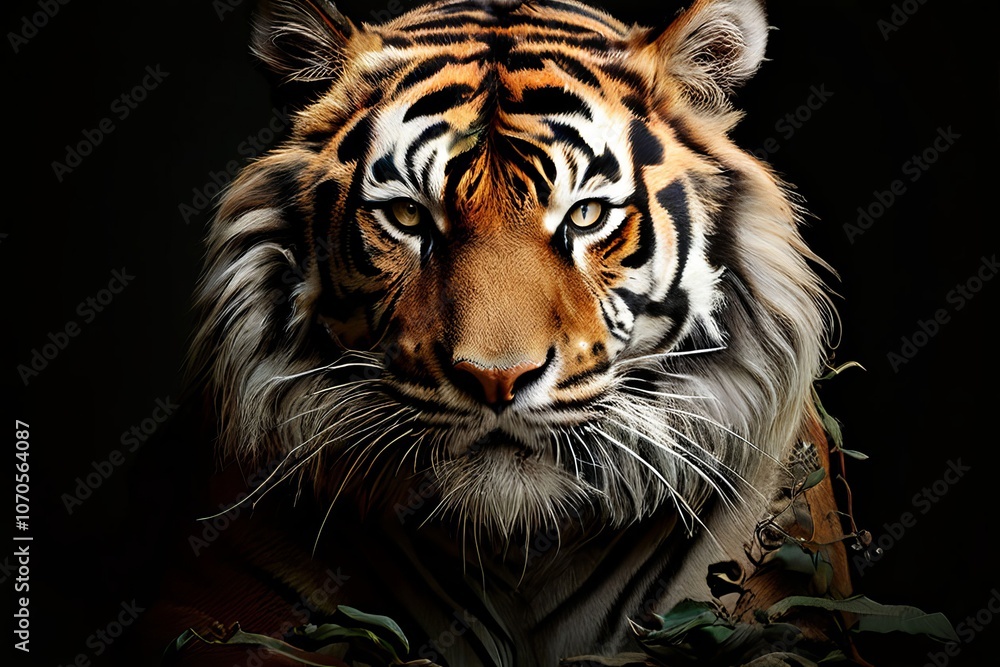 Poster tiger etc an etc in the shape of a tiger with a fierce and power
