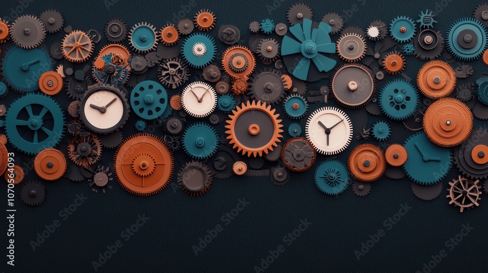 Poster a complex network of gears and cogs interconnected and working together smoothly, representing the m