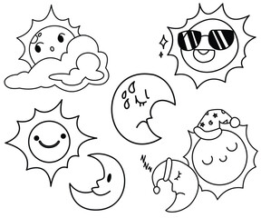 Sun and Moon charactor in Vector