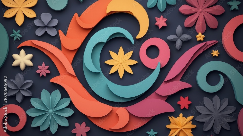 Poster an abstract composition of various religious symbols intertwined, representing religious tolerance, 