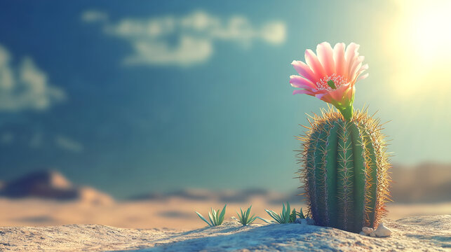 A cactus flower blooming in the desert sun