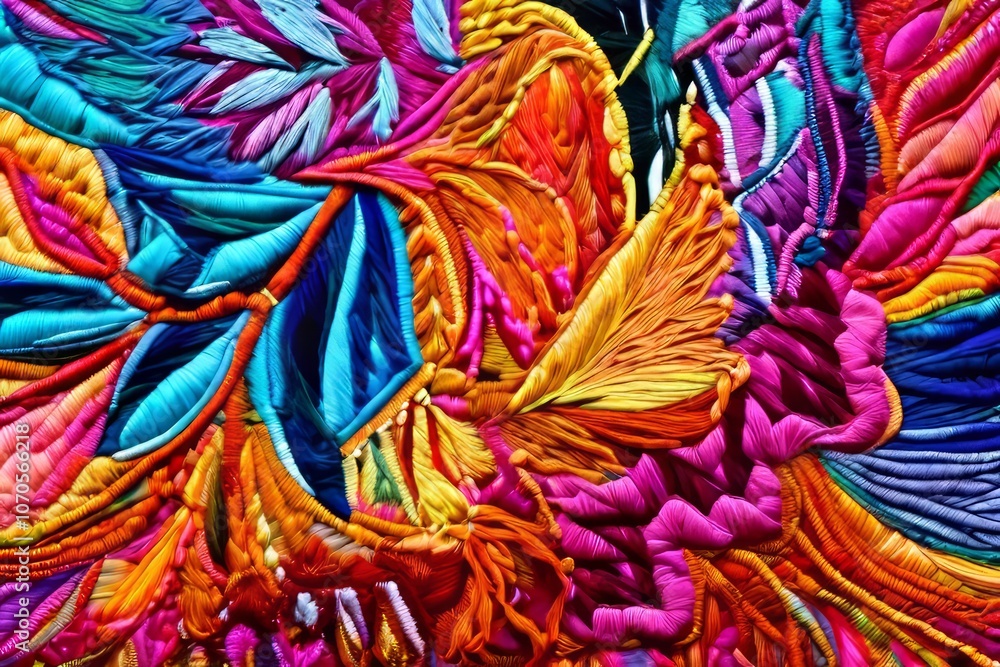 Poster using fabric and thread to create visually stunning works often