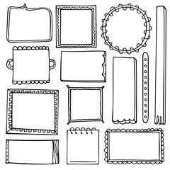 Set of hand-drawn doodle black frames and elements for bullet journal, notebook, scrapbook, planner or diary 