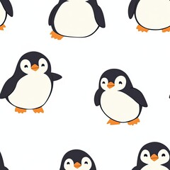 Naklejka premium Seamless Pattern of Adorable Cartoon Penguins on a White Background