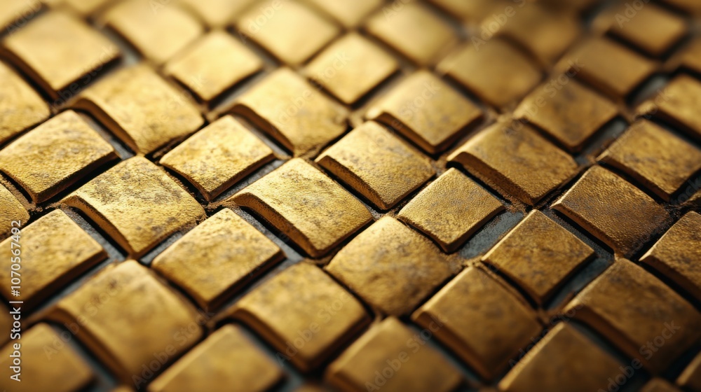 Poster A close-up of a textured surface made up of gold-like rectangular pieces, arranged in a woven pattern.
