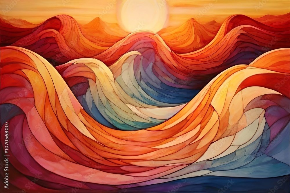 Poster wave crest seven a number formed by seven intersecting wave cres